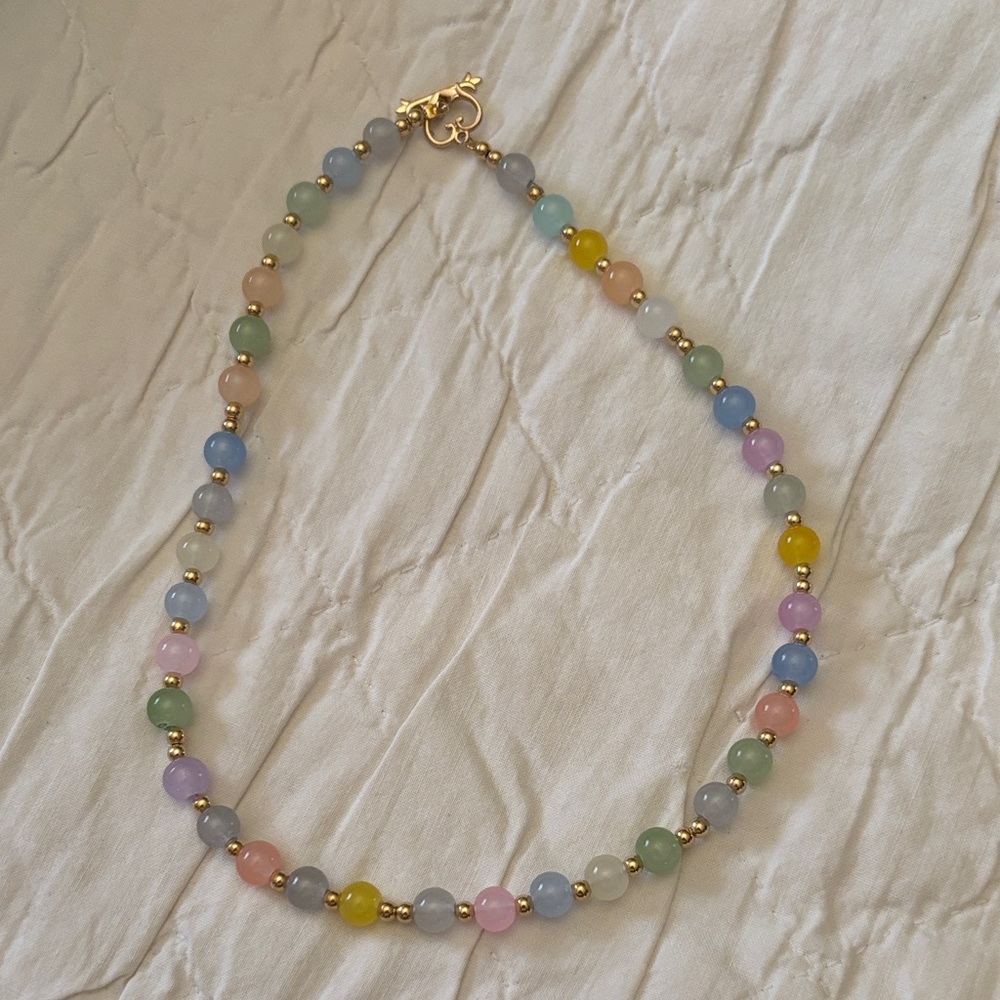Pastel Glass  Beaded Necklace with Gold‎ Accents